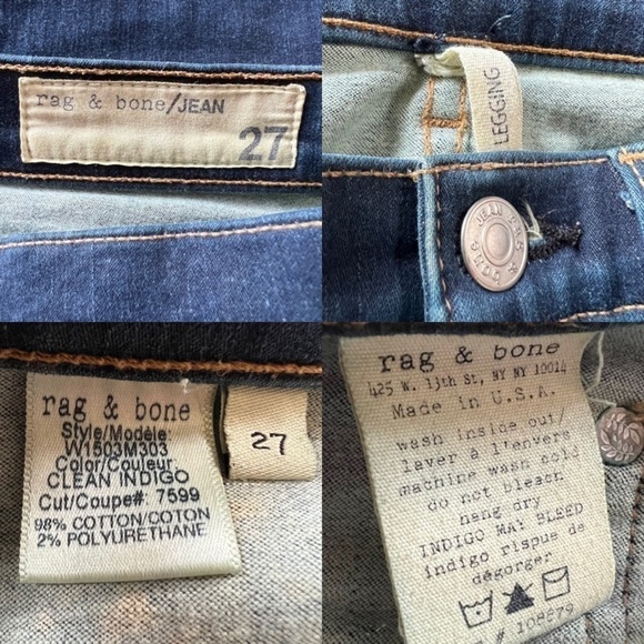 Rag & Bone Women’s Clean Indigo Jean Leggings, W1503M303 - Size 27 - Picture 6 of 9